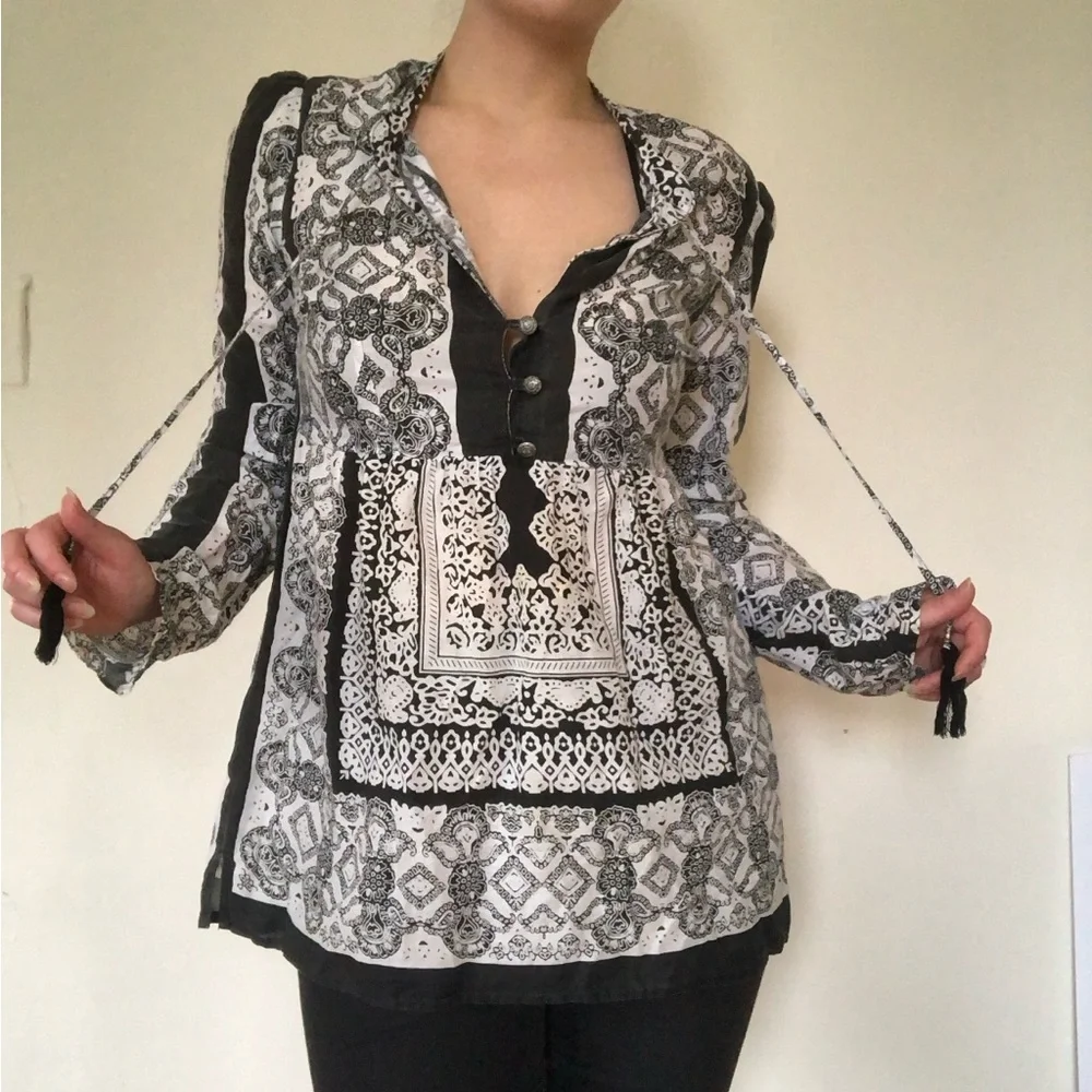 Prana Black and White Paisley Tunic Blouse - Picture 1 of 6